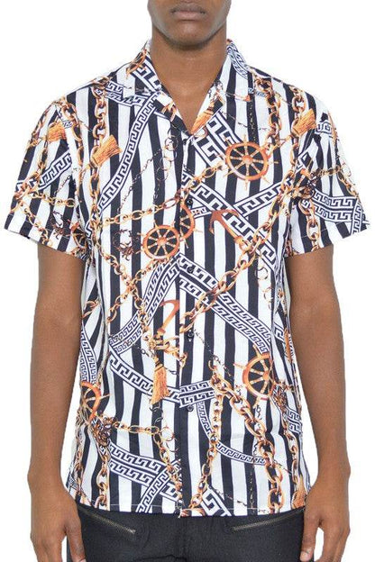 MENS GOLD CHAIN STATUS PRINT BUTTON DOWN SHIRT - Shop Style & More | Fresh Looks, Everyday Deals & Free Shipping