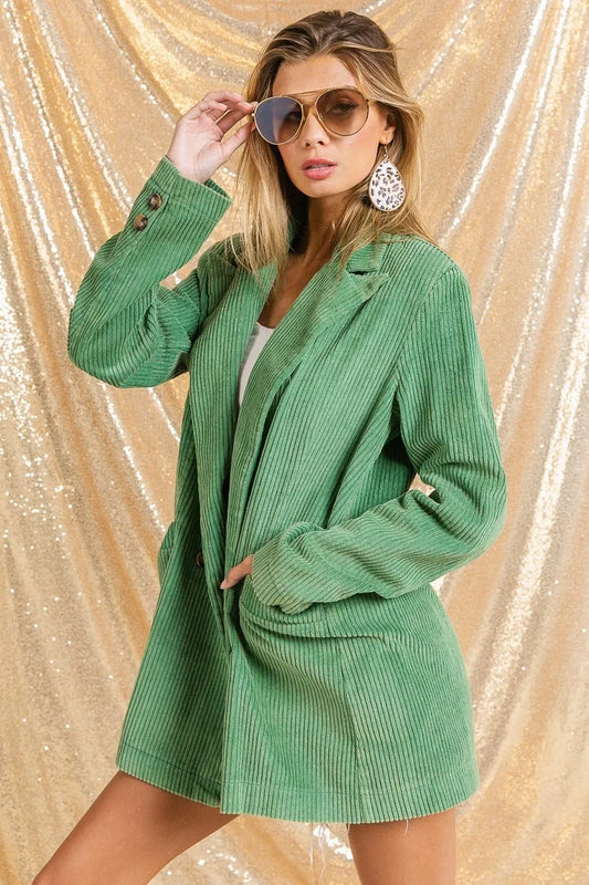 BiBi Vintage Washed Peak Lapel Double Breasted Blazer Women's Outerwear