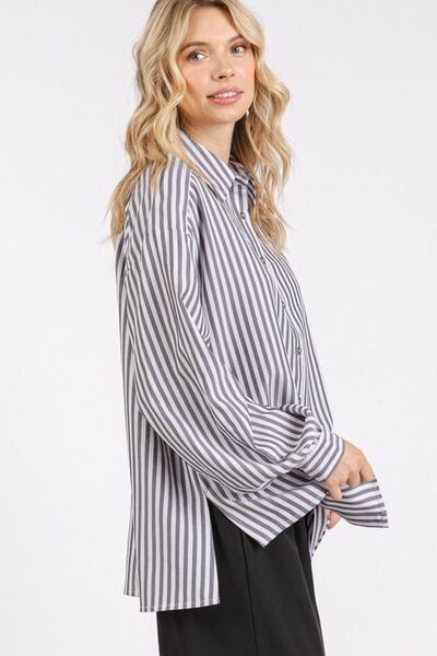 Mittoshop Button Down Striped Long Sleeve Shirt Blouses