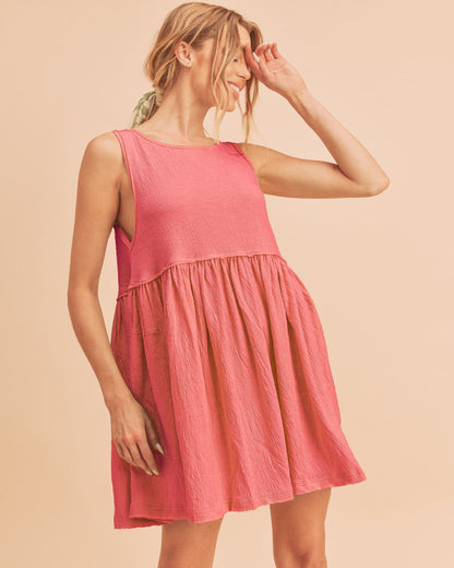 Aemi + Co Round Neck Mini Tank Dress Coral Casual Dresses