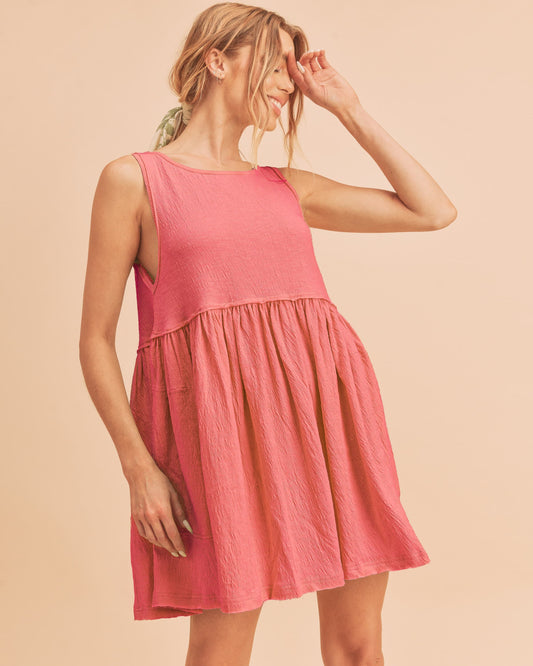 Aemi + Co Round Neck Mini Tank Dress Coral Casual Dresses