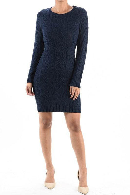 Feminine Cable Knit Long Sleeve Sweater Dress - Shop Style & More | Fresh Looks, Everyday Deals & Free Shipping