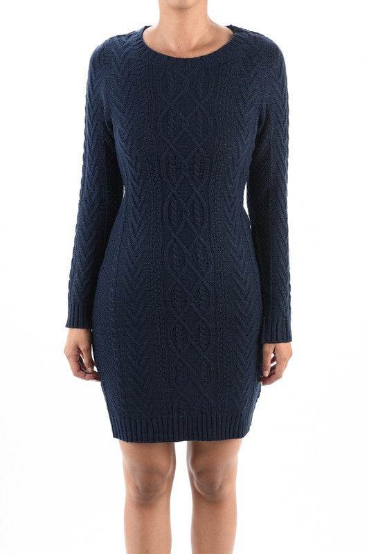 Feminine Cable Knit Long Sleeve Sweater Dress - Shop Style & More | Fresh Looks, Everyday Deals & Free Shipping