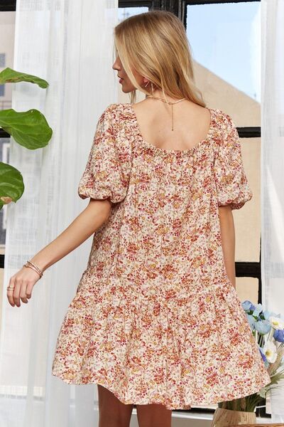 ADORA Floral Square Neck Puff Sleeve Dress Casual Dresses