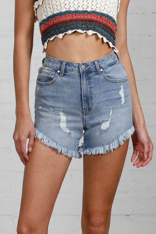 HIGH RISE DISTRESSED PREMIUM SHORTS - Shop Style & More | Fresh Looks, Everyday Deals & Free Shipping