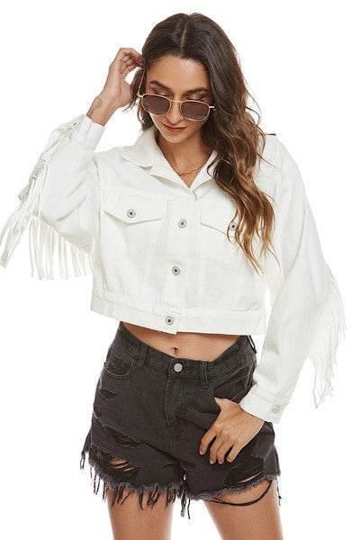 Cropped fringe denim jacket - Shop Style & More | Fresh Looks, Everyday Deals & Free Shipping