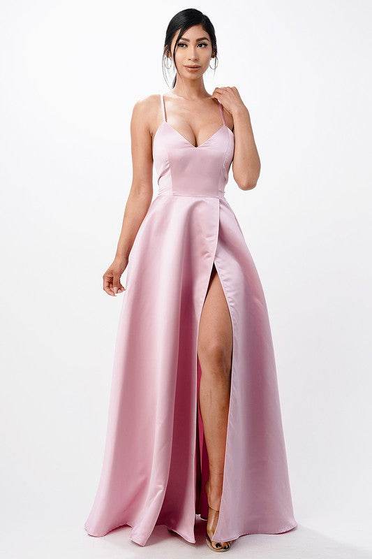 open side back spaghetti zig zag tie satin gown - Shop Style & More | Fresh Looks, Everyday Deals & Free Shipping