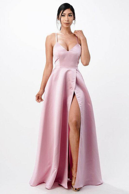 open side back spaghetti zig zag tie satin gown - Shop Style & More | Fresh Looks, Everyday Deals & Free Shipping