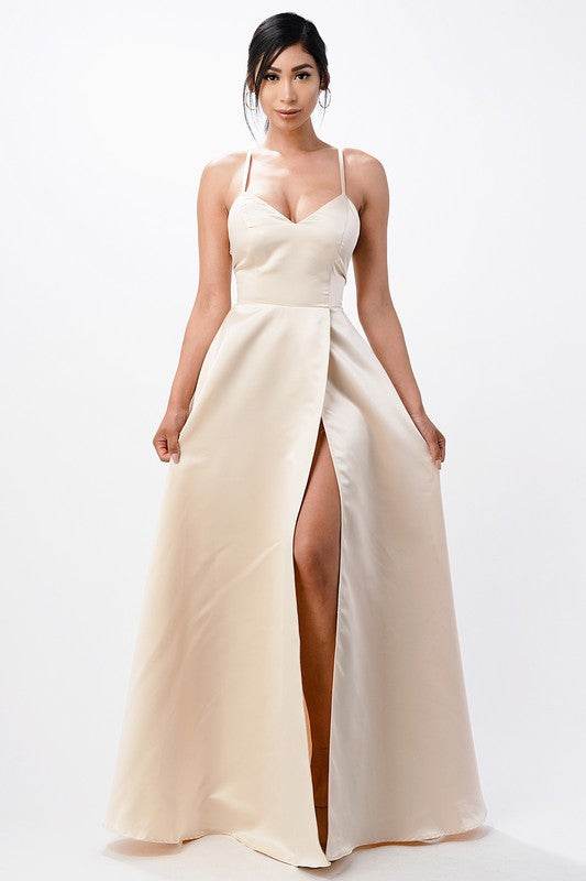 open side back spaghetti zig zag tie satin gown - Shop Style & More | Fresh Looks, Everyday Deals & Free Shipping