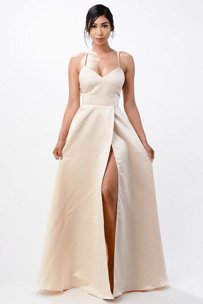 open side back spaghetti zig zag tie satin gown - Shop Style & More | Fresh Looks, Everyday Deals & Free Shipping