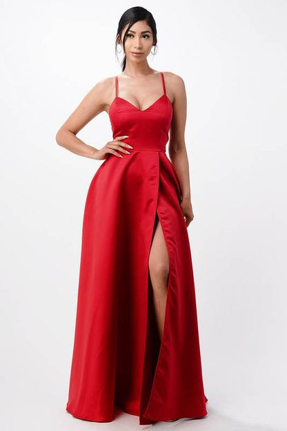 open side back spaghetti zig zag tie satin gown - Shop Style & More | Fresh Looks, Everyday Deals & Free Shipping