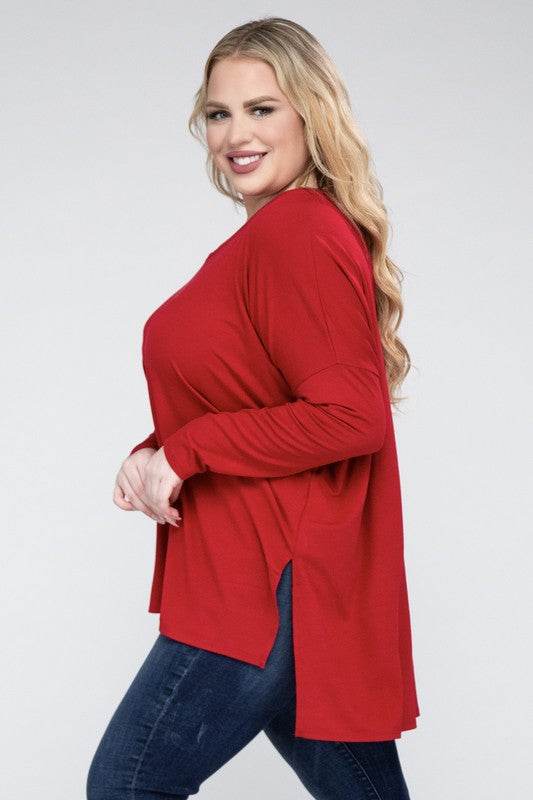 Plus Dolman Sleeve V-Neck Side Slit Hi-Low Hem Top - Shop Style & More | Fresh Looks, Everyday Deals & Free Shipping