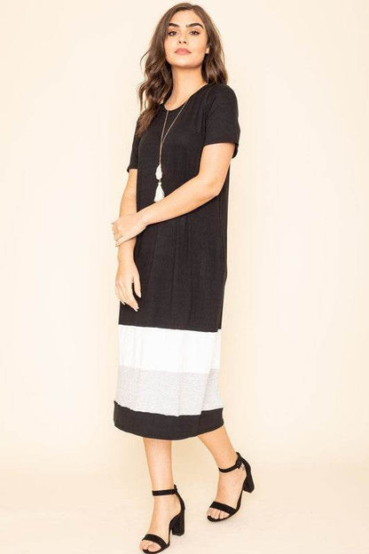 Plus Color Block Calf Length Dress - Shop Style & More | Fresh Looks, Everyday Deals & Free Shipping