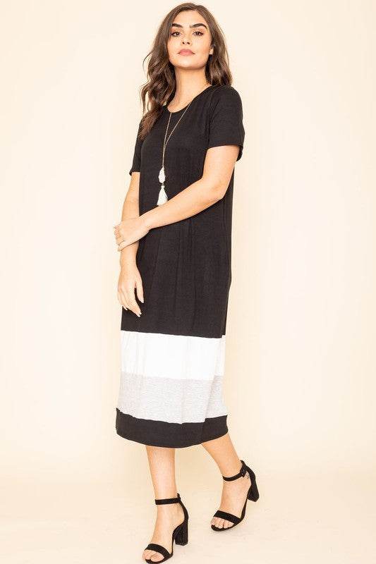 Plus Color Block Calf Length Dress - Shop Style & More | Fresh Looks, Everyday Deals & Free Shipping