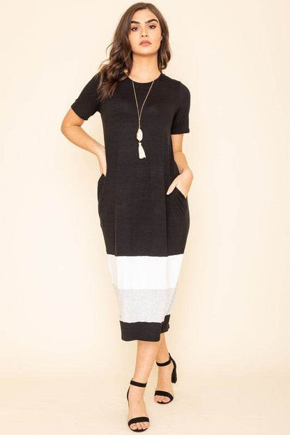 Plus Color Block Calf Length Dress - Shop Style & More | Fresh Looks, Everyday Deals & Free Shipping