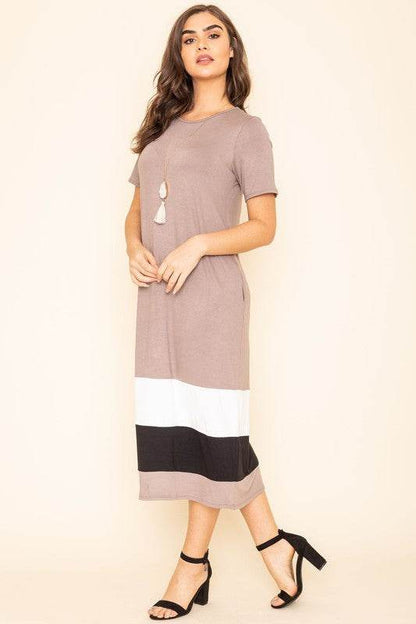 Plus Color Block Calf Length Dress - Shop Style & More | Fresh Looks, Everyday Deals & Free Shipping