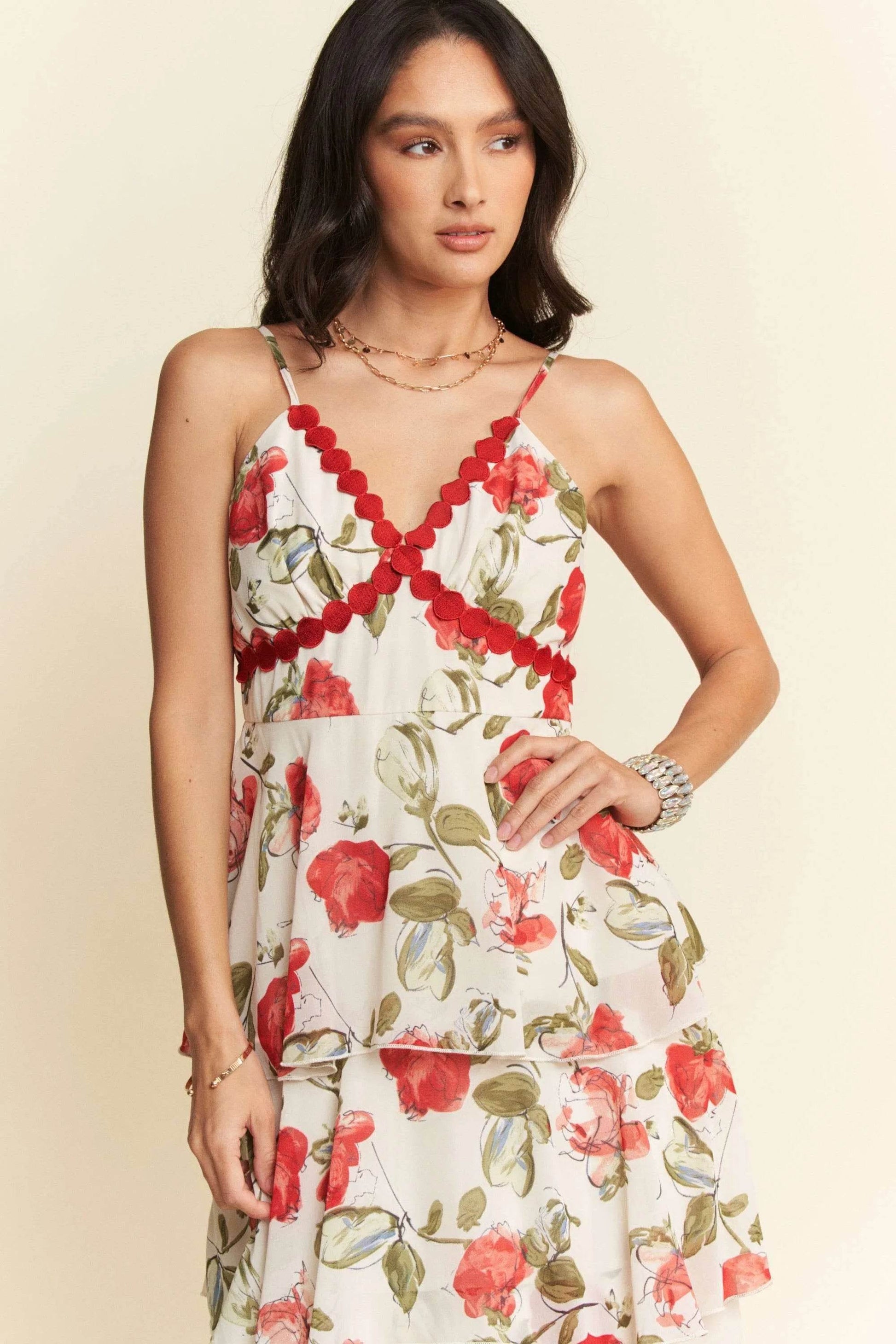 Davi & Dani Contrast Ring Lace Layered Ruffle Maxi Cami Dress - Shop Style & More | Fresh Looks, Everyday Deals & Free Shipping