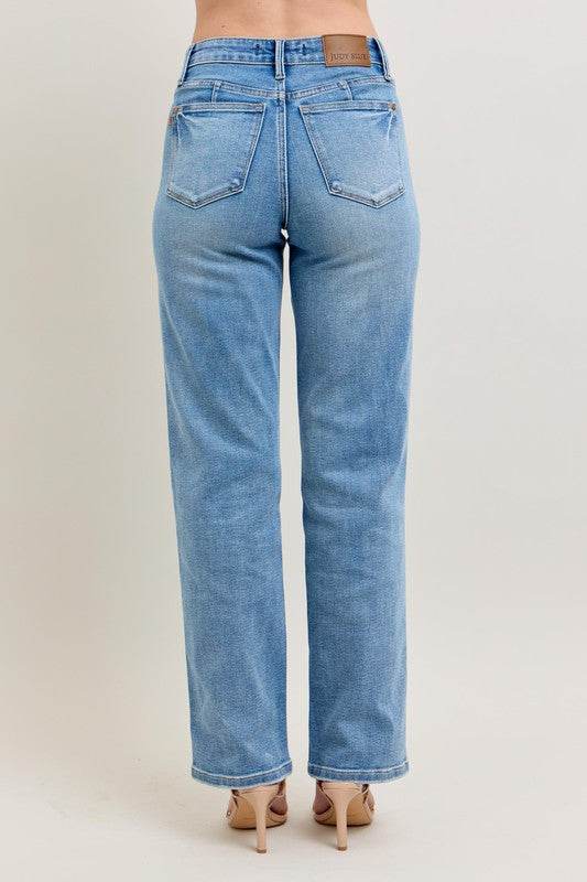 Judy Blue Full Size Tummy Control Vintage Wash Straight Jeans Plus Size - Shop Style & More | Fresh Looks, Everyday Deals & Free Shipping