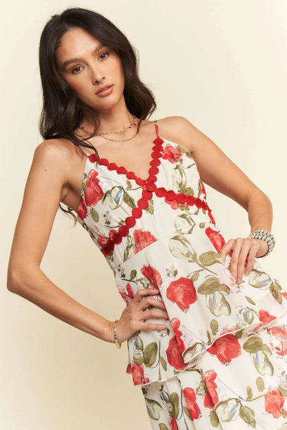 Davi & Dani Contrast Ring Lace Layered Ruffle Maxi Cami Dress - Shop Style & More | Fresh Looks, Everyday Deals & Free Shipping
