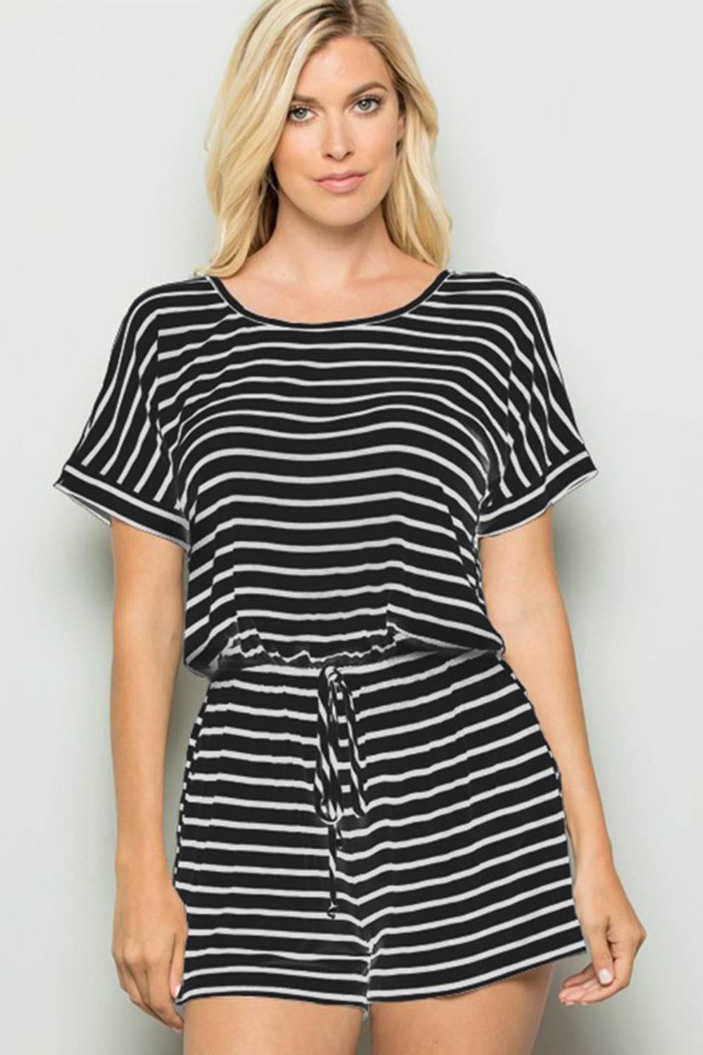 Heimish Full Size Striped Round Neck Short Sleeve Romper - Shop Style & More | Fresh Looks, Everyday Deals & Free Shipping