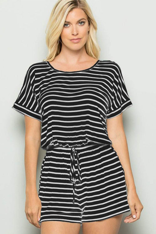 Heimish Full Size Striped Round Neck Short Sleeve Romper - Shop Style & More | Fresh Looks, Everyday Deals & Free Shipping