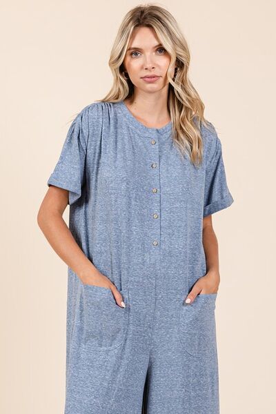 Mittoshop Button Detail Wide Leg Jumpsuit for Women Jumpsuits