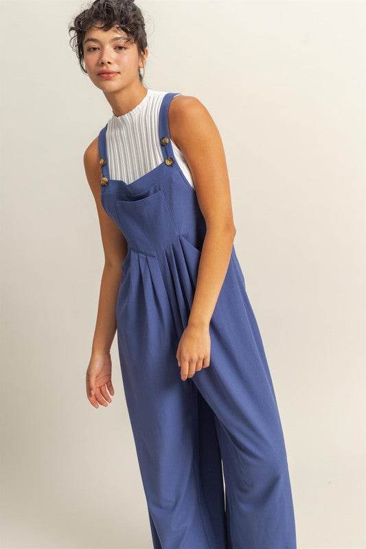 HYFVE Pleated Detail Front Pocket Wide Strap Overalls - Shop Style & More | Fresh Looks, Everyday Deals & Free Shipping