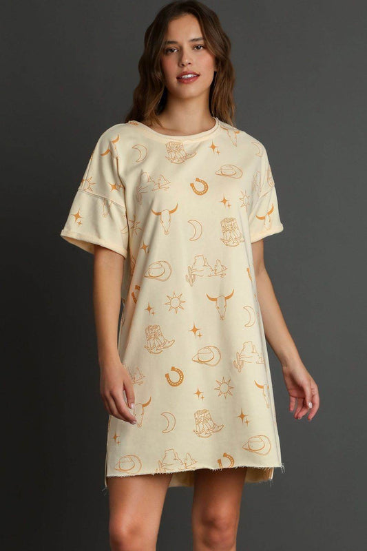 Umgee Full Size French Terry Short Sleeve Round Neck Dress Plus Size - Shop Style & More | Fresh Looks, Everyday Deals & Free Shipping