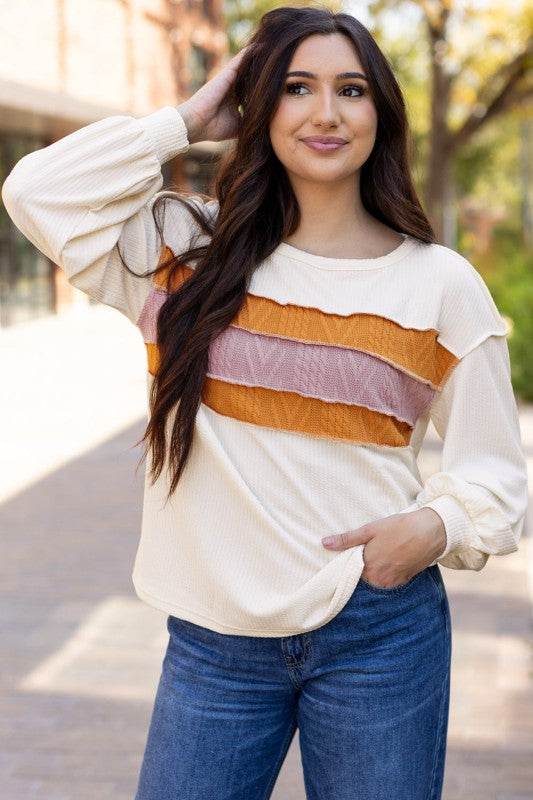 Ember Exposed Seam Knit Patchwork Top - Shop Style & More | Fresh Looks, Everyday Deals & Free Shipping