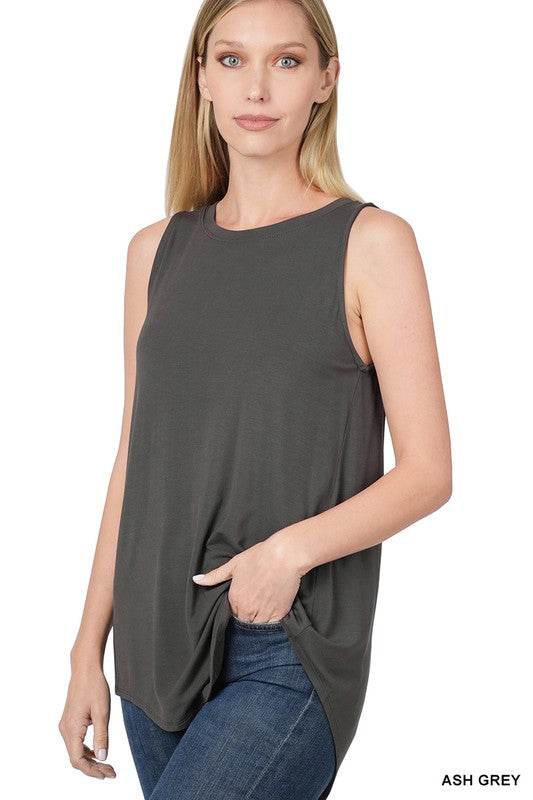Luxe Rayon Sleeveless Round Neck Hi-Low Hem Top - Shop Style & More | Fresh Looks, Everyday Deals & Free Shipping