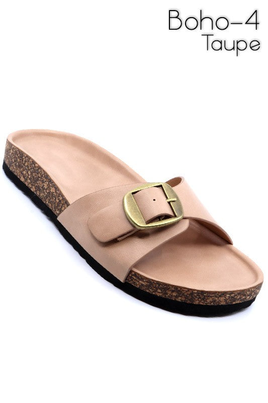 Boho- slide with buckle ornament Taupe Sandals