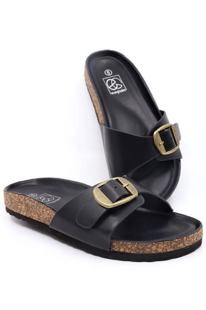 Boho- slide with buckle ornament Black Sandals