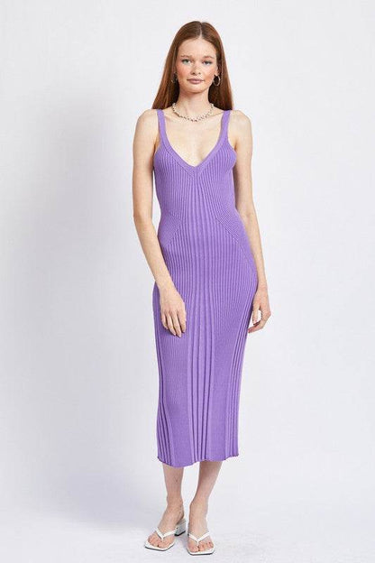 V NECK RIBBED MIDI DRESS WITH OPEN BACK - Shop Style & More | Fresh Looks, Everyday Deals & Free Shipping