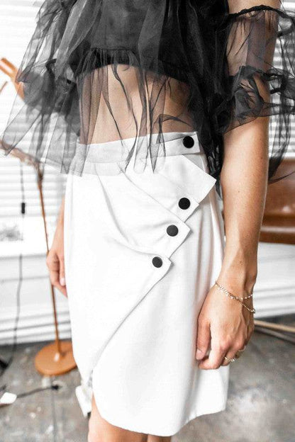 White Button Front Layered Asymmetrical Mini Skirt - Shop Style & More | Fresh Looks, Everyday Deals & Free Shipping