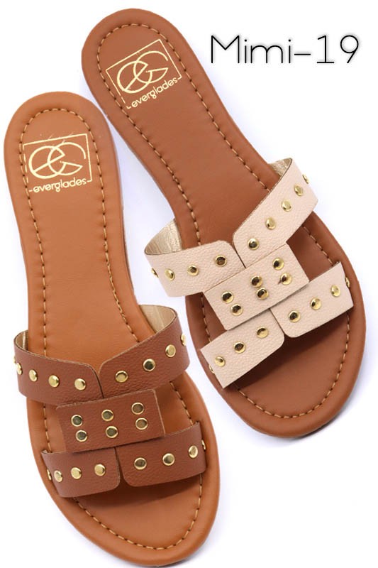 Slide sandal with rivet studs Tan Sandals