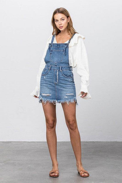 Frayed Denim Overalls Dress - Shop Style & More | Fresh Looks, Everyday Deals & Free Shipping