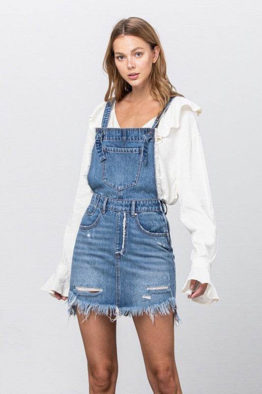 Frayed Denim Overalls Dress - Shop Style & More | Fresh Looks, Everyday Deals & Free Shipping