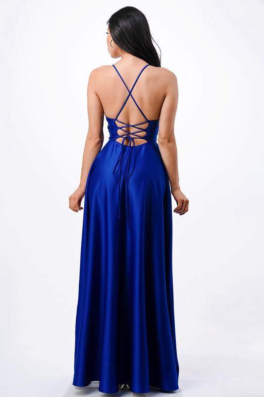 open side back spaghetti zig zag tie satin gown - Shop Style & More | Fresh Looks, Everyday Deals & Free Shipping