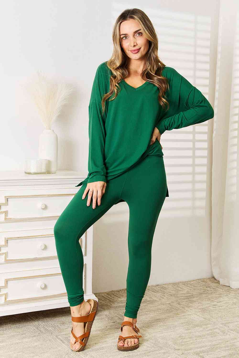 Zenana Lazy Days Full Size Long Sleeve Top and Leggings Set Lounge Set