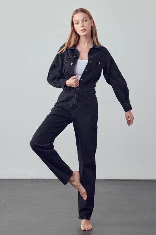 High Waist Flap Pocket Half Button Denim Jumpsuit - Shop Style & More | Fresh Looks, Everyday Deals & Free Shipping