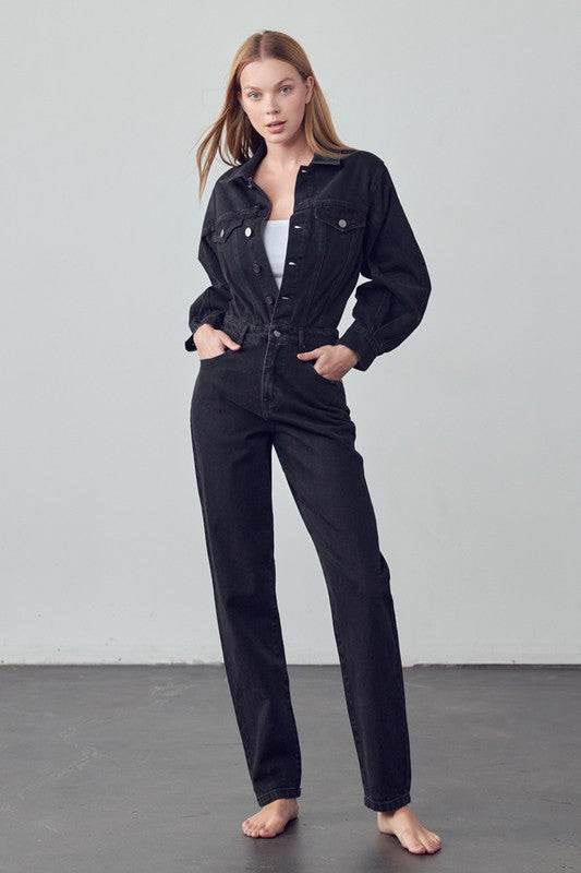 High Waist Flap Pocket Half Button Denim Jumpsuit - Shop Style & More | Fresh Looks, Everyday Deals & Free Shipping