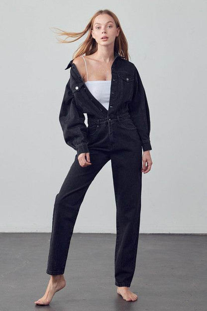 High Waist Flap Pocket Half Button Denim Jumpsuit - Shop Style & More | Fresh Looks, Everyday Deals & Free Shipping
