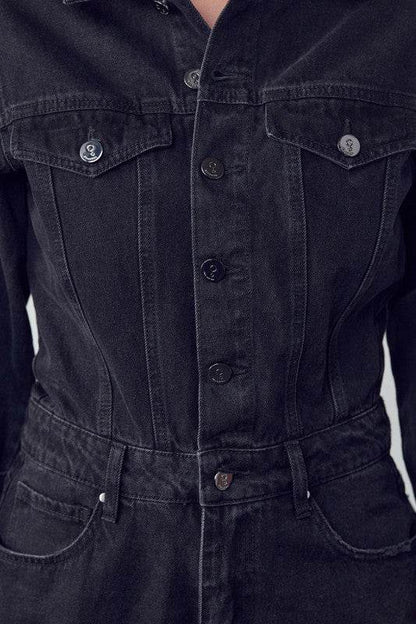 High Waist Flap Pocket Half Button Denim Jumpsuit - Shop Style & More | Fresh Looks, Everyday Deals & Free Shipping