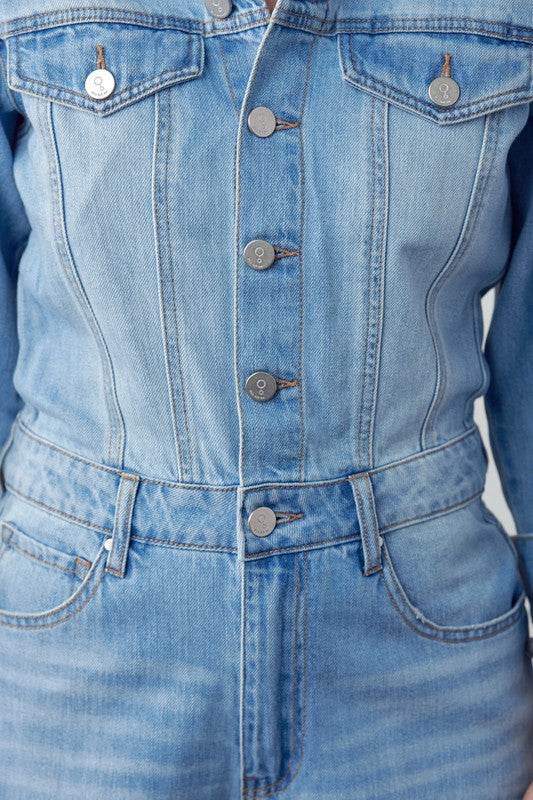 High Waist Flap Pocket Half Button Denim Jumpsuit - Shop Style & More | Fresh Looks, Everyday Deals & Free Shipping