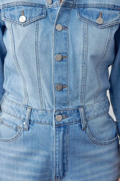 High Waist Flap Pocket Half Button Denim Jumpsuit - Shop Style & More | Fresh Looks, Everyday Deals & Free Shipping