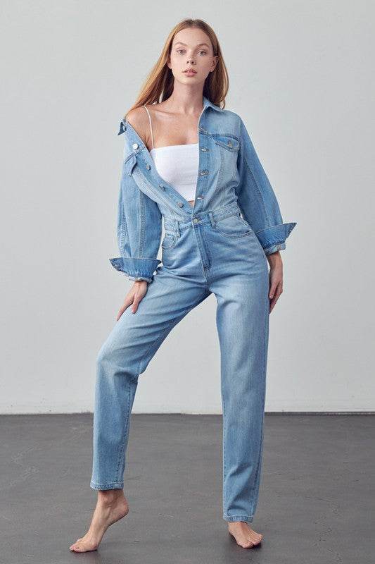 High Waist Flap Pocket Half Button Denim Jumpsuit - Shop Style & More | Fresh Looks, Everyday Deals & Free Shipping