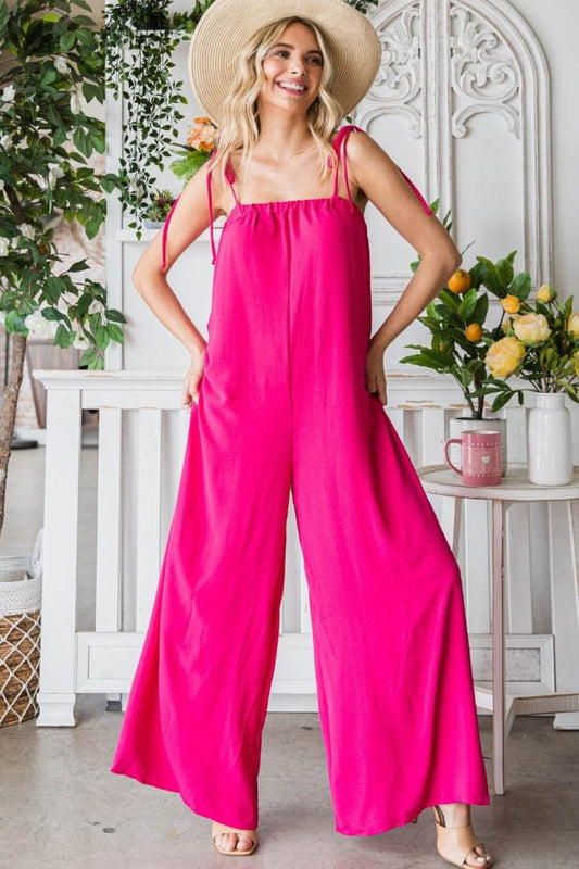 Veveret Pocketed Spaghetti Strap Wide Leg Jumpsuit - Shop Style & More | Fresh Looks, Everyday Deals & Free Shipping