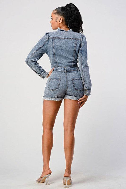 LONG SLEEVE DENIM ROMPER - Shop Style & More | Fresh Looks, Everyday Deals & Free Shipping