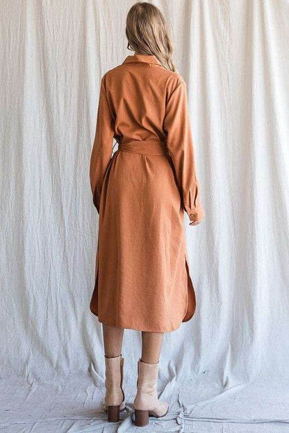 SOLID BUTTON DOWN BELTED LONG DRESS 30-545 - Shop Style & More | Fresh Looks, Everyday Deals & Free Shipping