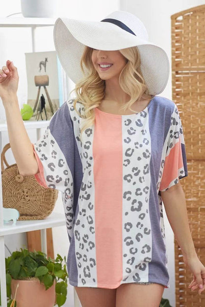 BiBi Leopard Stripe Printed French Terry Oversized Top - Shop Style & More | Fresh Looks, Everyday Deals & Free Shipping